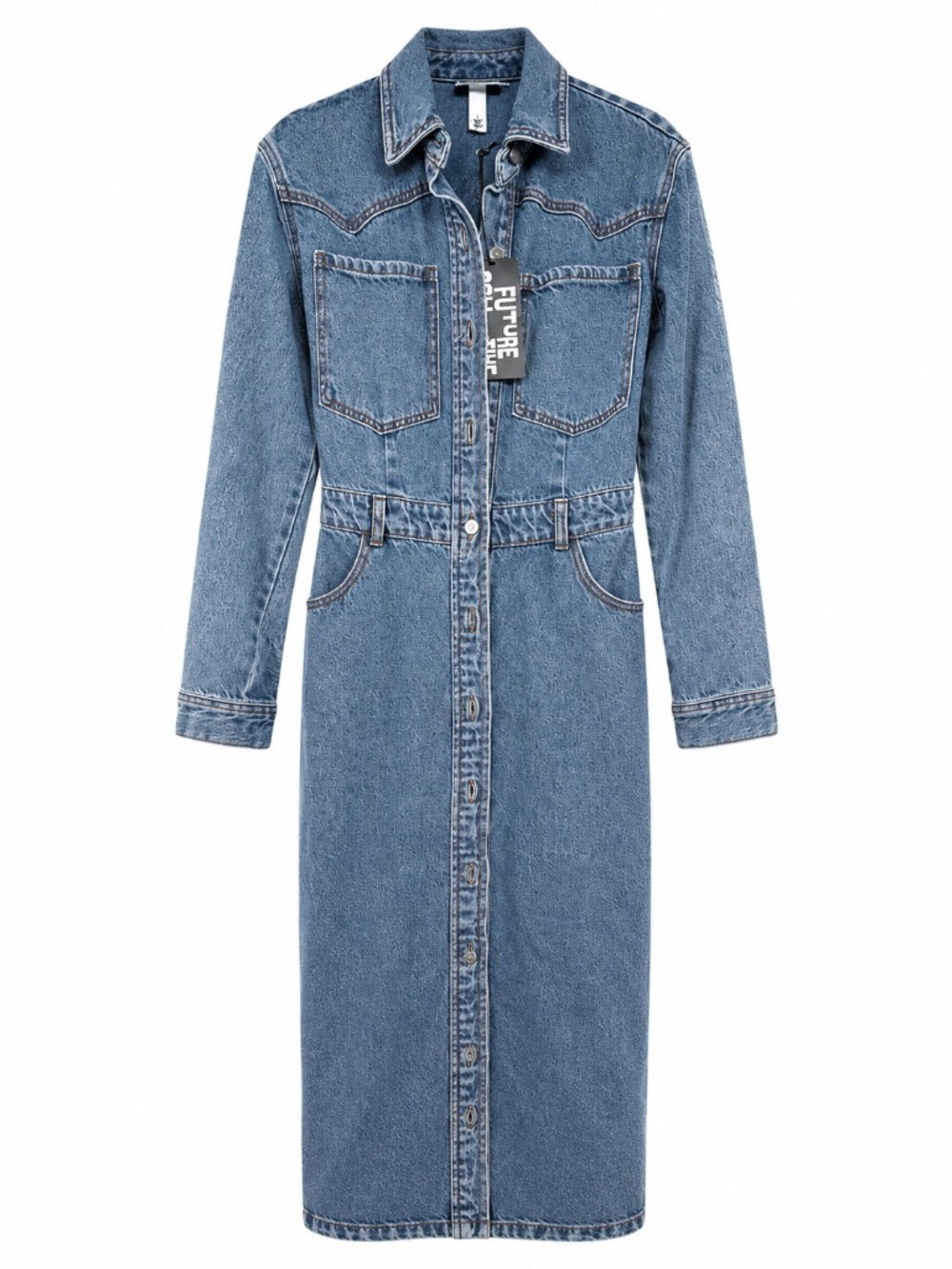 NWT Women's Long Sleeve Denim Midi Dress - Future Collective Medium Wash 2
